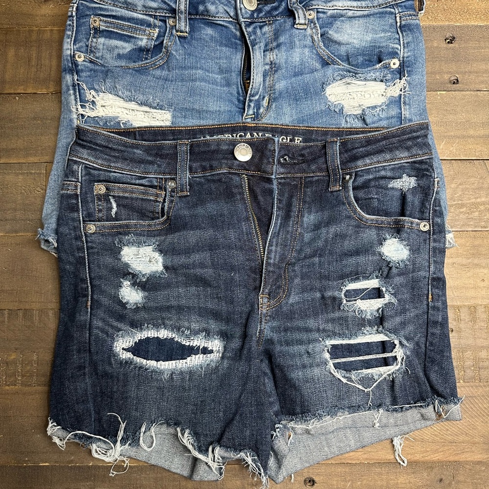 American Eagle Outfitters Ripped Jean Shorts - Light and Dark Blue set of 2